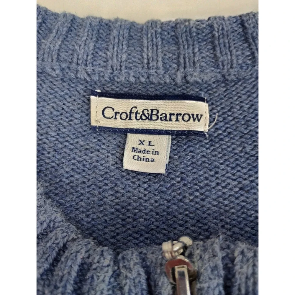 Croft & Barrow Women's XL Blue Winter Snowflake Snowman Zipper Cardigan Sweater